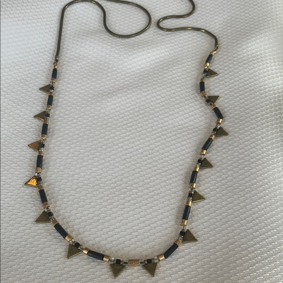 Gold and Black Long Modern Statement Necklace Marked JB - Picture 1 of 6